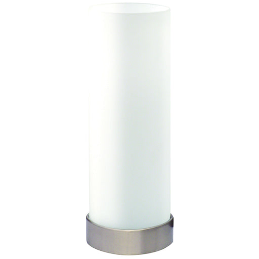 Oriel Lighting PEPE ROUND TOUCH ON-OFF Lamp Brushed Chrome and Matt Opal