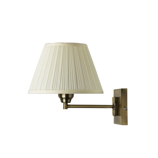 Oriel Lighting SWINGLEY Antique Brass Traditional Swing Arm Wall Light with Fabric Shade