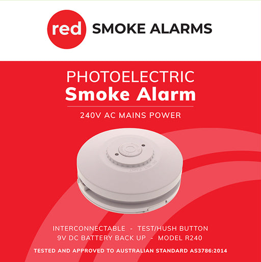 Red 240v Smoke Alarm with 9v Battery Back-up