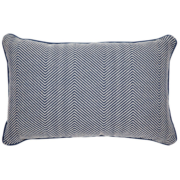 Cafe Candace Rectangle Feather Cushion Chevron Blue Linen
