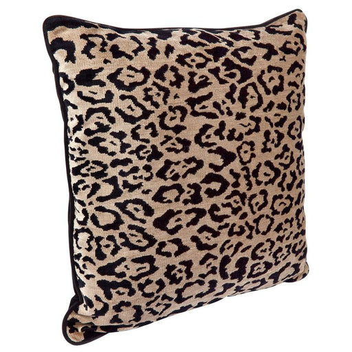 Cafe Serene Square Feather Cushion Leopard Chenille w Black Velvet