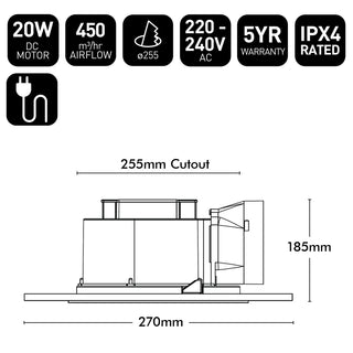 Brilliant White Blizzard Square 270mm DC Exhaust Fan