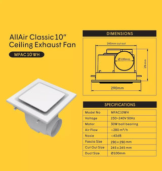 Modura AllAir Class 10" Ceiling Exhaust Fan Square