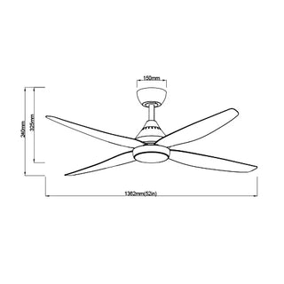 SAL Augusta 52 + SACF11/52/4 52" 1362mm 54W AC Ceiling Fan Four Blades with Selectable CCT 20W LED