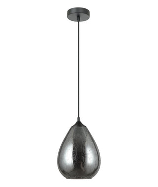 CLA Chuva Smokey Black Mirror Finish Glass with Rain Drop Effect Oval Pendant Light
