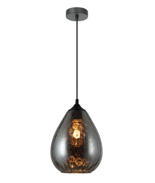 CLA Chuva Smokey Black Mirror Finish Glass with Rain Drop Effect Oval Pendant Light