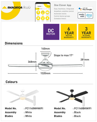 Mega Fan Sale - Mercator Anova Smart DC Ceiling Fan Wi-Fi with LED Light