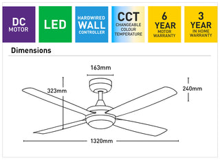Mercator Colombo 132cm DC Ceiling Fan with LED Light