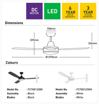 Mercator Nemoi 3B 137cm DC Ceiling Fan with LED Light