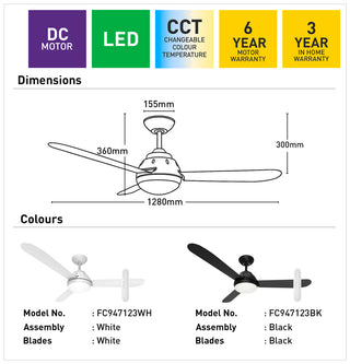 Mercator Brooke 128cm DC Ceiling Fan with LED Light and Remote