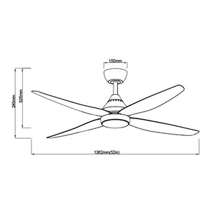 SAL Forbes 52 + SDCF11/52/4 52" 1362mm 30W DC Ceiling Fan Four Blades with Selectable CCT and Dimmable 22W LED Light