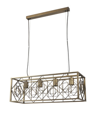 CLA Gaggia Interior Rectangular Imitation Antique Brass Cage Pendant Light