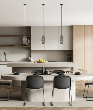 CLA Hueca Interior Double Cylinder Ribbed with Segment Pendant Lights