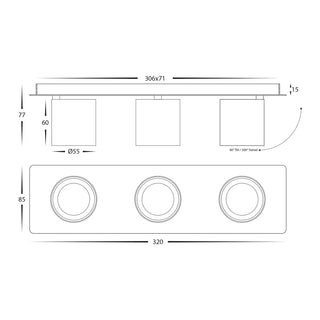 Havit HV4003T-3-WHT Sbarra White 3 Light Adjustable Bar Light