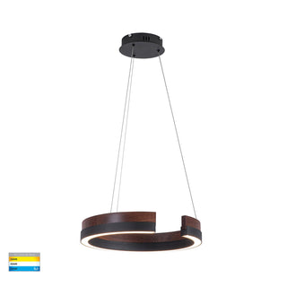 Havit HV6092T Orah Walnut Timber with Black Aluminium 600mm Round Pendant