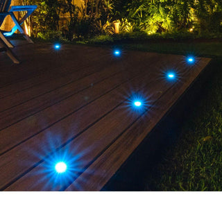 Set of 5 Round Blue Stainless Steel LED Deck Lights by VM Lighting