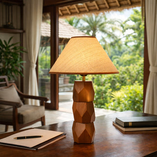 Lexi Helena Hand-Faceted Wooden Base Table Lamp