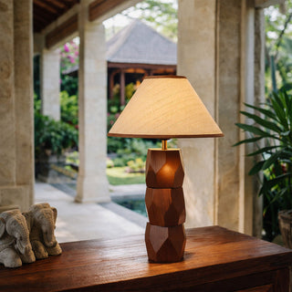 Lexi Helena Hand-Faceted Wooden Base Table Lamp