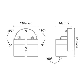 Lexi Zyven 2lt Adjustable Outdoor Wall Spotlight Black