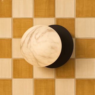 Lexi Odessa Marble Opal Glass LED Wall Light with Black Base Warm White/Small