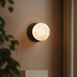Lexi Odessa Marble Opal Glass LED Wall Light with Black Base Warm White/Small