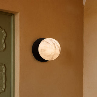 Lexi Odessa Marble Opal Glass LED Wall Light with Black Base Warm White/Small