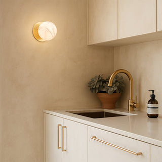 Lexi Odessa Marble Opal Glass LED Wall Light with Brass Base Warm White/Small