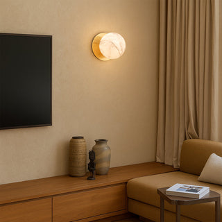 Lexi Odessa Marble Opal Glass LED Wall Light with Brass Base Warm White/Small