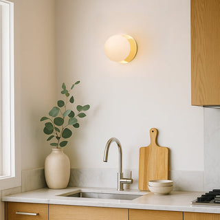 Lexi Odessa Opal Frosted Glass LED Wall Light with Gold Base Warm White/Small