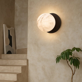 Lexi Odessa Marble Opal Glass LED Wall Light with Black Base Warm White/Large