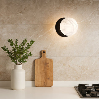 Lexi Odessa Marble Opal Glass LED Wall Light with Black Base White/Small