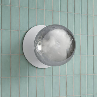 Lexi Odessa Molten Ripple Glass LED Wall Light with White Base White/Small
