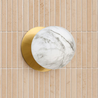 Lexi Odessa Marble Opal Glass LED Wall Light with Brass Base White/Small