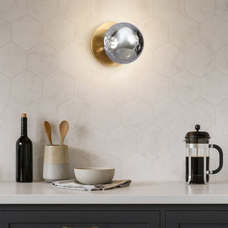 Lexi Odessa Molten Ripple Glass LED Wall Light with Brass Base White/Small