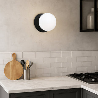 Lexi Odessa Opal Frosted Glass LED Wall Light with Black Base White/Large