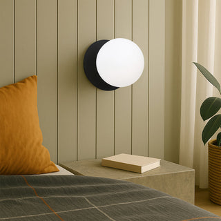 Lexi Odessa Opal Frosted Glass LED Wall Light with Black Base White/Large