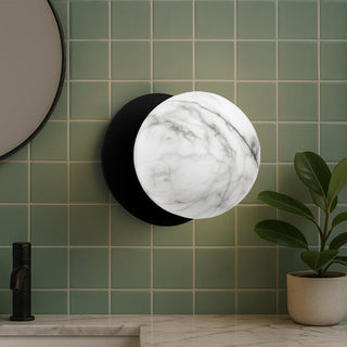 Lexi Odessa Marble Opal Glass LED Wall Light with Black Base White/Large
