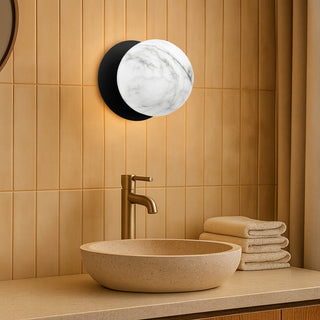 Lexi Odessa Marble Opal Glass LED Wall Light with Black Base White/Large