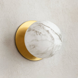 Clearance - Lexi Odessa Marble Opal Glass LED Wall Light with Brass Base White/Large