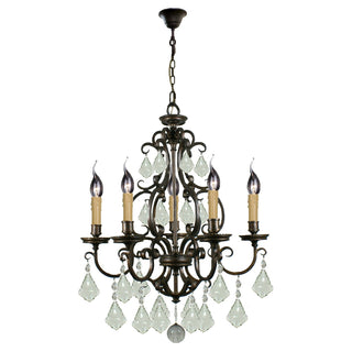Lighting Inspirations Louis 15th 5 Light Crystal Glass Chandelier Bronze