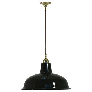 Lighting Inspirations Warehouse 300mm Black Metal Shade on Cloth Cord Suspension Polished Brass