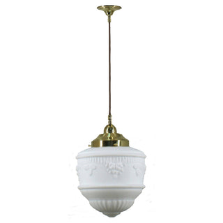 Lighting Inspirations Senator 8'' Opal Matte On Cloth Cord Suspension Polished Brass