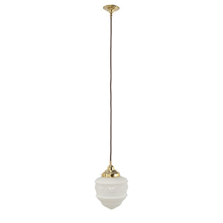 Lighting Inspirations Senator 8'' Opal Matte On Cloth Cord Suspension Polished Brass