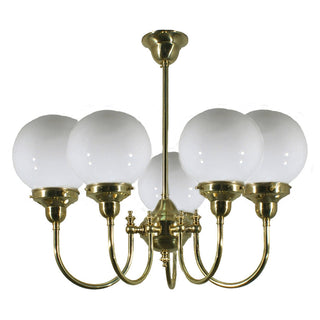 Lighting Inspirations Luke 5 Light Pendant Polished Brass With 6'' Opal Gloss Spheres