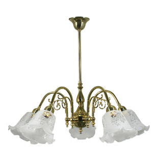 Lighting Inspirations Victoriana 5 Light Pendant Polished Brass With 5008 29mm Frost Etched Shades