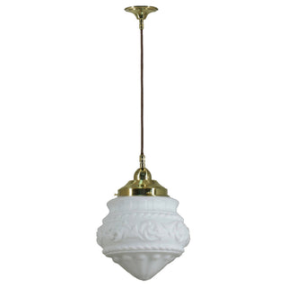 Lighting Inspirations Premier 8'' Opal Matte On Cloth Cord Suspenson Polished Brass