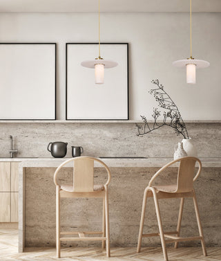 CLA Lucerna Interior Cylinder Round Hat Marble Shade Brass Highlight Pendant Light