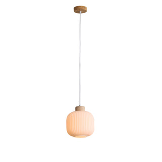 Oriel Lighting BOLLI 200 Real Timber & Opal Glass Pendant