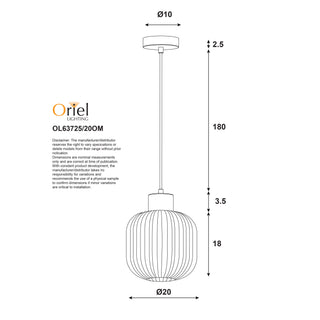 Oriel Lighting BOLLI 200 Real Timber & Opal Glass Pendant