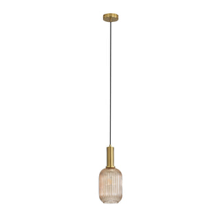 Oriel Lighting Luxe.130 Amber Ribbed Glass Pendant
